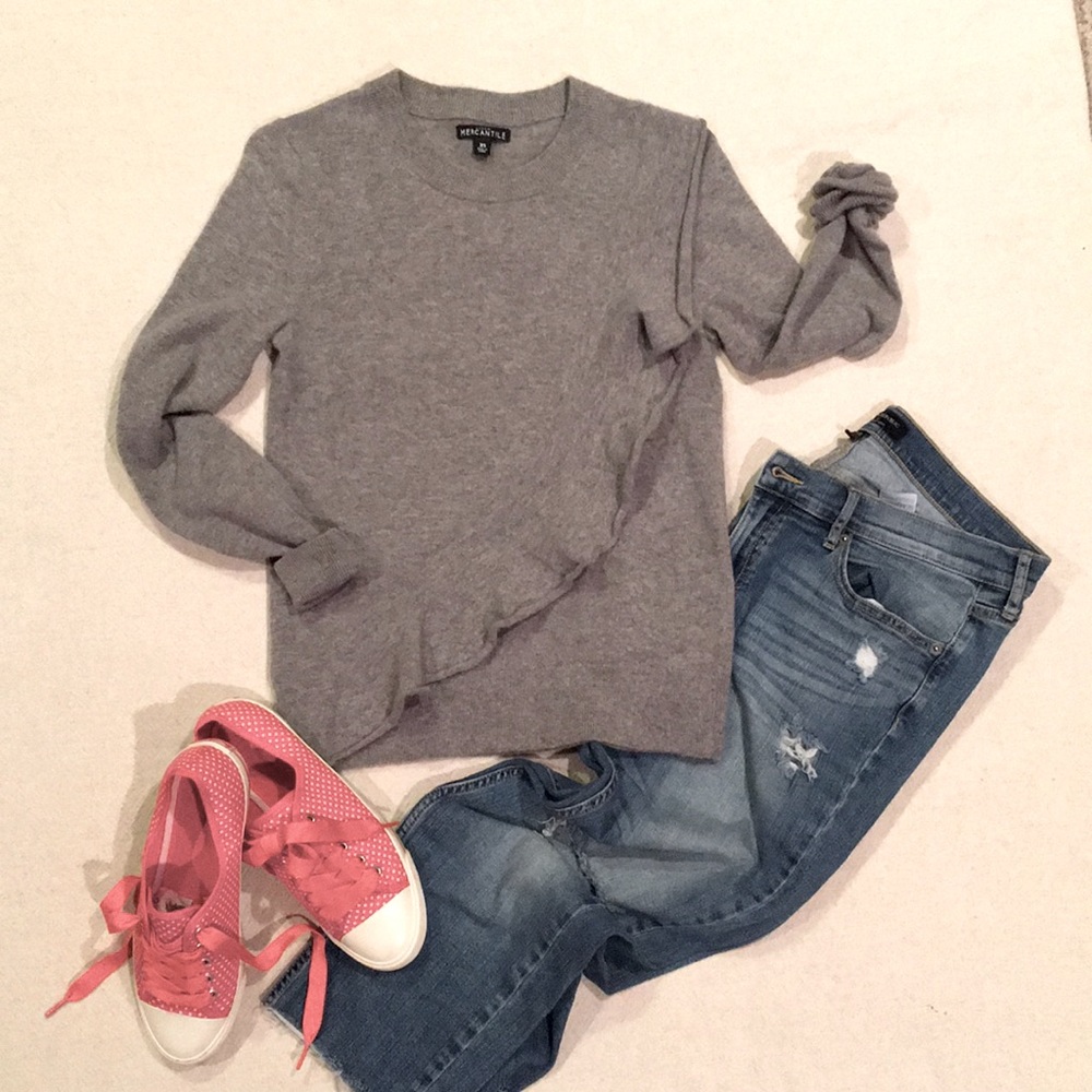 J Crew Mercantile Ruffle Sweater XS